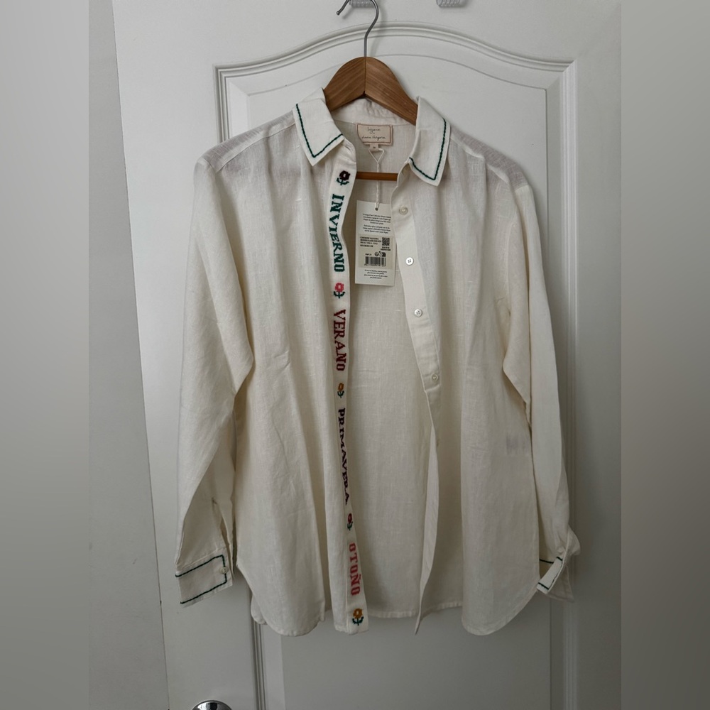Sezane Maxima Shirt - Sézane X Lucia Vergara Ecru With Embroidery - Size 2